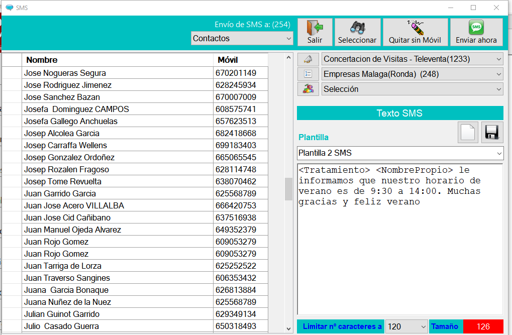Texto del SMS y plantillas