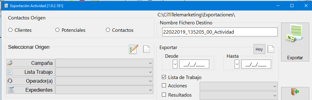 Opción lista de trabajo
