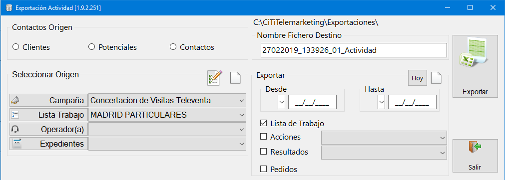 Selección de campaña y lista