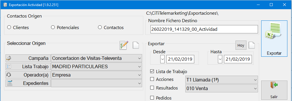 Exportar lista de trabajo