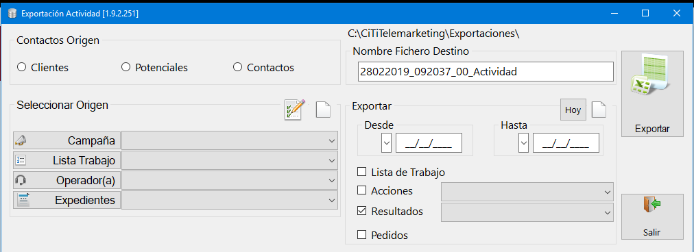 Exportación de resultados