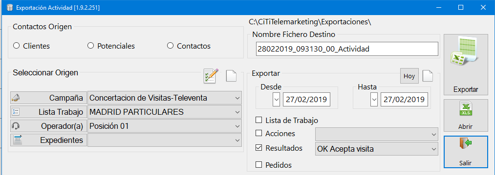 Abrir Excel de acciones o resultados