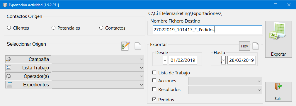 Opción pedidos