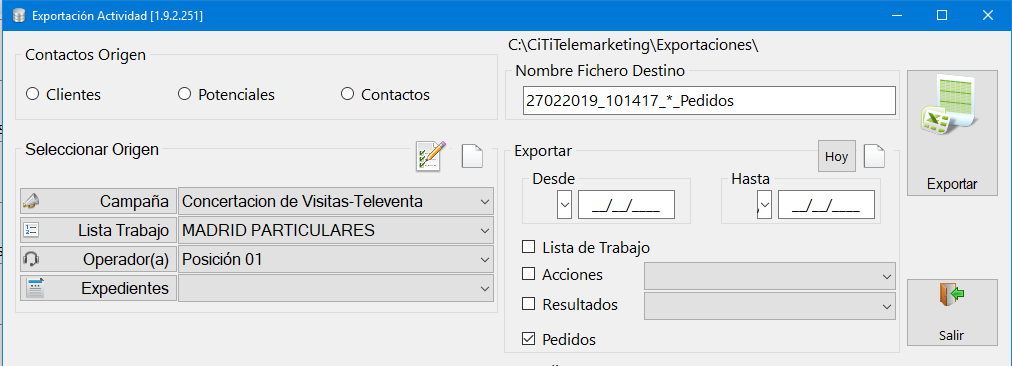 Filtros campaña lista operador pedidos