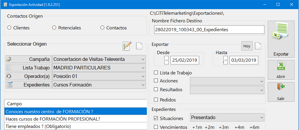 Exportar situaciones