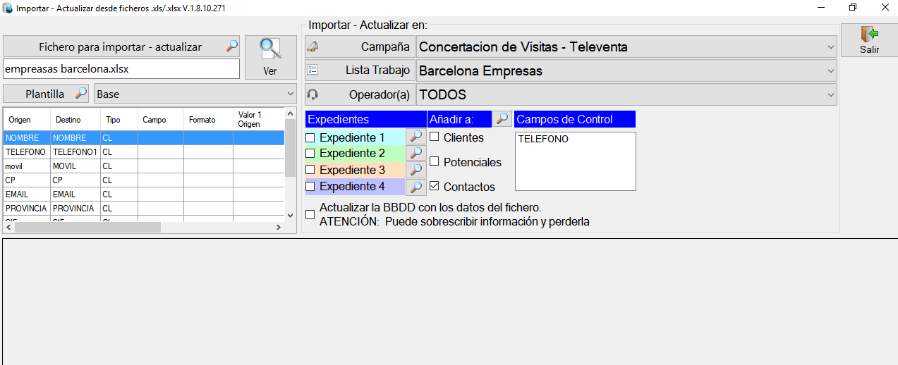 Ventana de importaciones