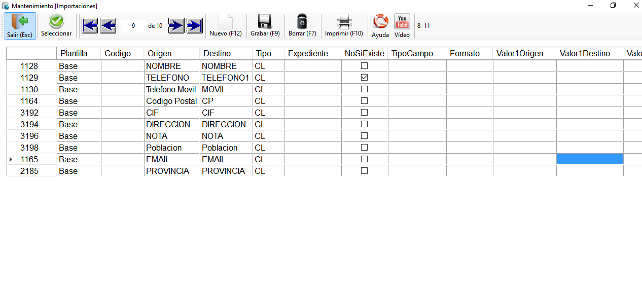 Plantilla origen destino
