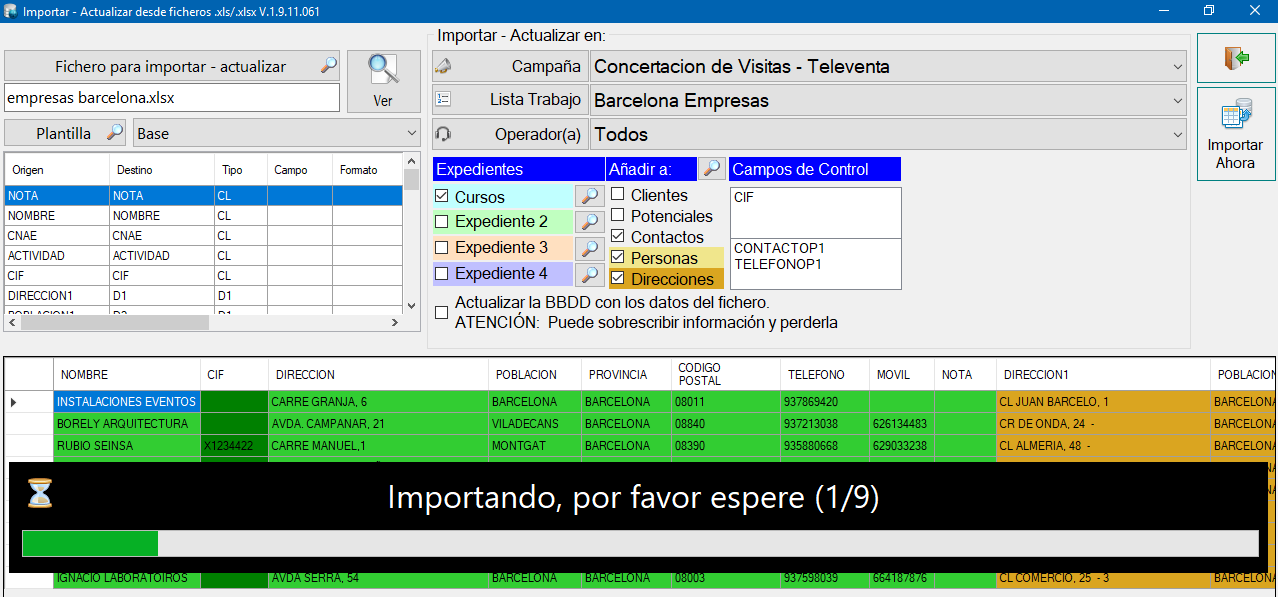 Opciones campaña y lista