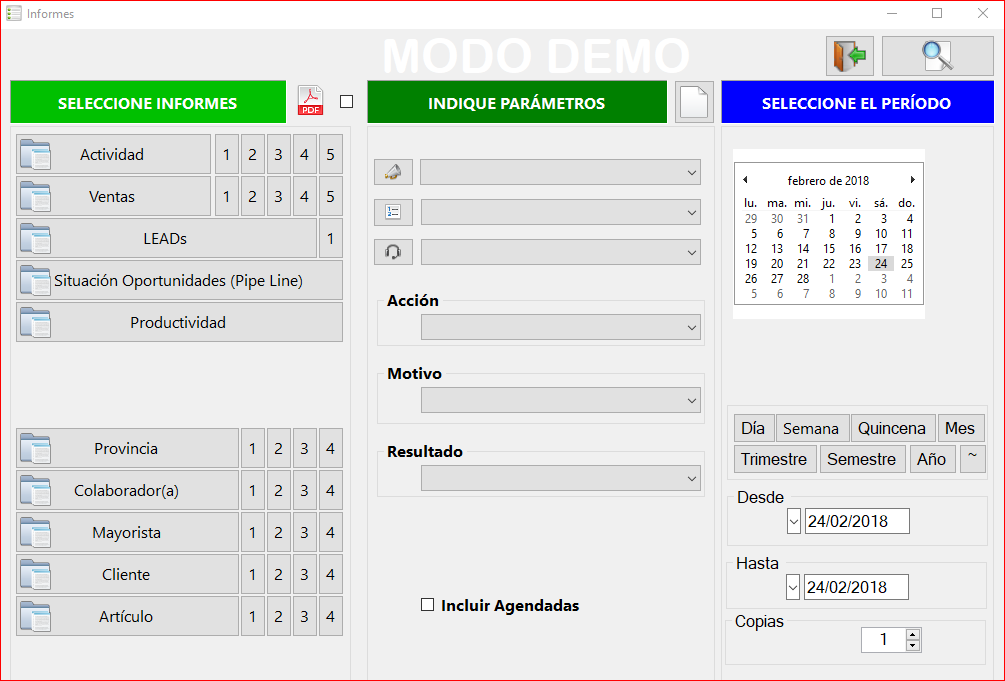 Pantalla de informes